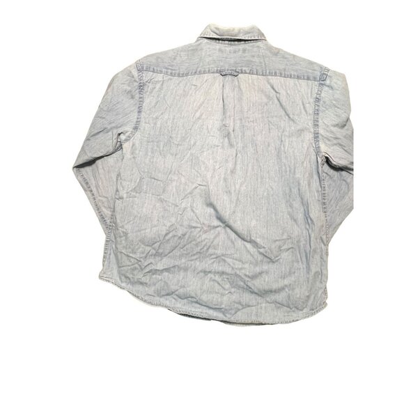 Devon Jones Fineline Denim Shirt Button Front Long Sleeves Distressing Sz M - Picture 5 of 5